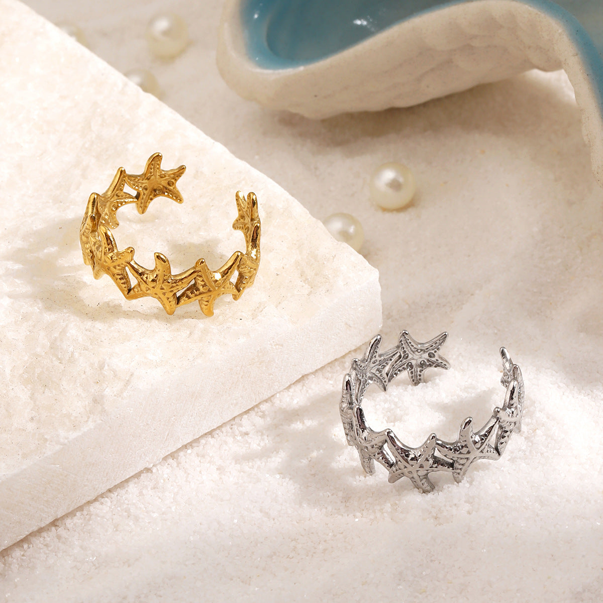 Wholesale Starfish Gold-Plated Stainless Steel Ring Fashion Accessory Gift