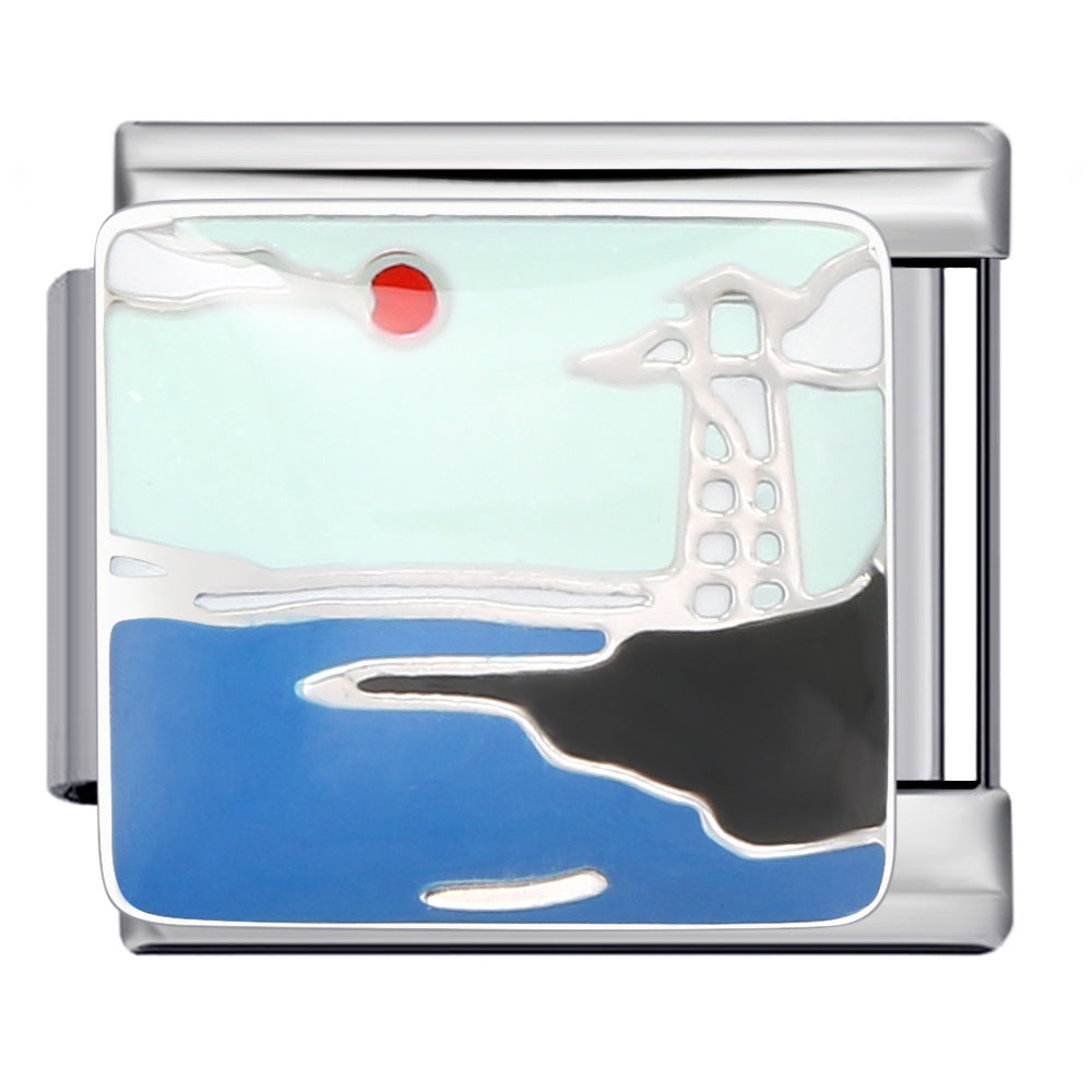 Wholesale  Italian Module Bracelet  Blue Ocean ElementsStainless Steel Welding Pattern DIY Charms