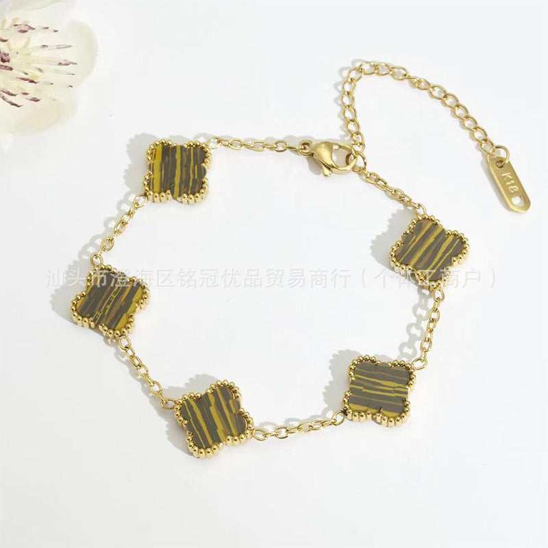 Wholesale Gold Plated Stainless Steel Four Leaf Clover Bracelet Fashion Jewelry for Women
