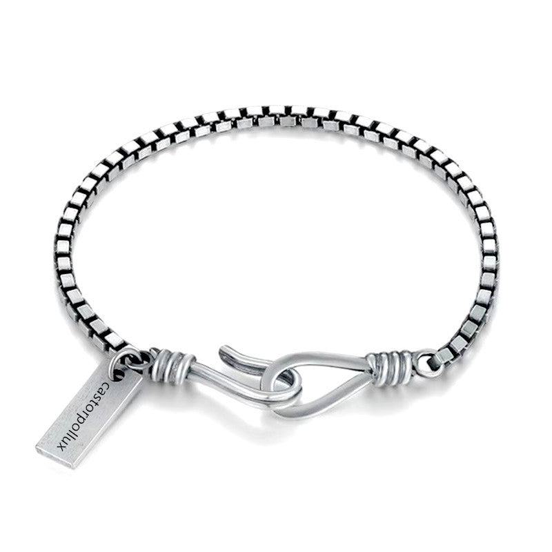 Wholesale Electroplated Zinc Alloy Cuban Bracelet Ancient Silver Geometric Square Pendant Unisex Hip Hop Style Jewelry Accessory For Everyday Gift