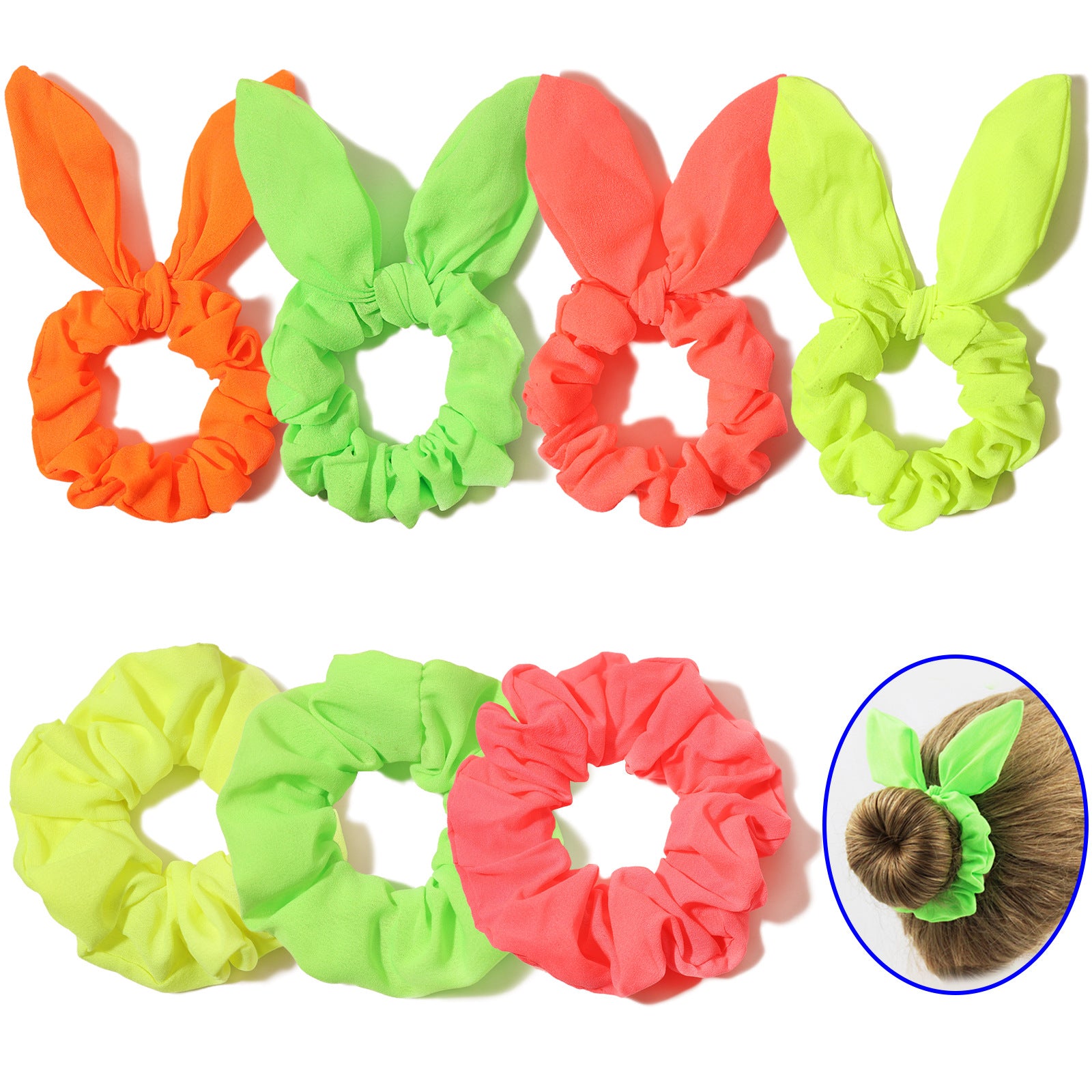 Wholesale Duo Bell Fashion New Fluorescent Rabbit Ears Hair Accessories  Hair Scrunchies