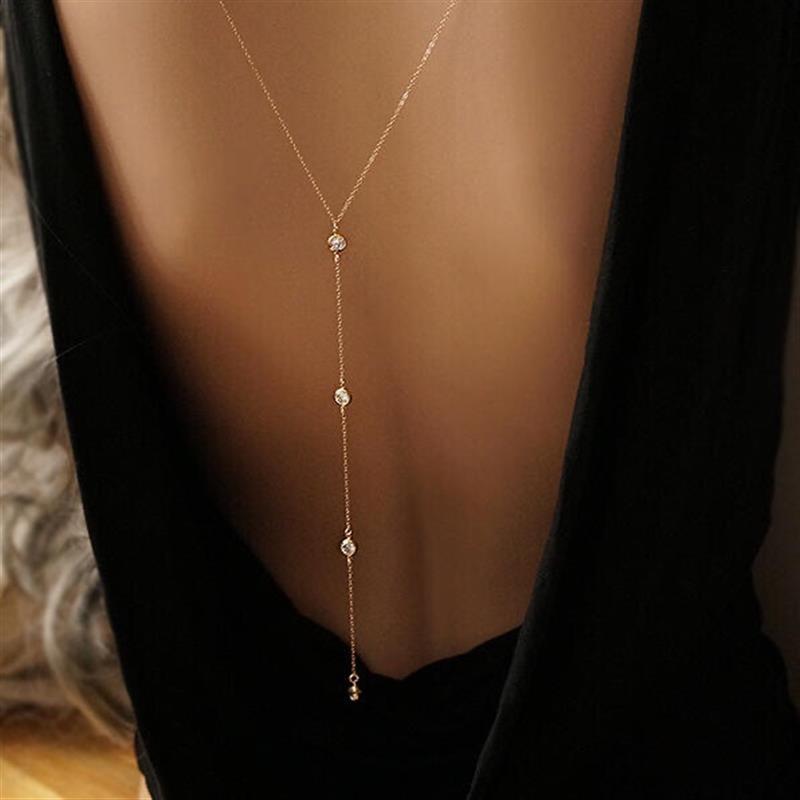 Wholesale Water Drop Back Chain Long Necklace