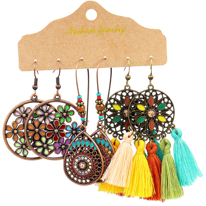 Wholesale Handwoven Bohemian Ethnic Style Vintage Tassel Earrings ACC-ES-MoMo003