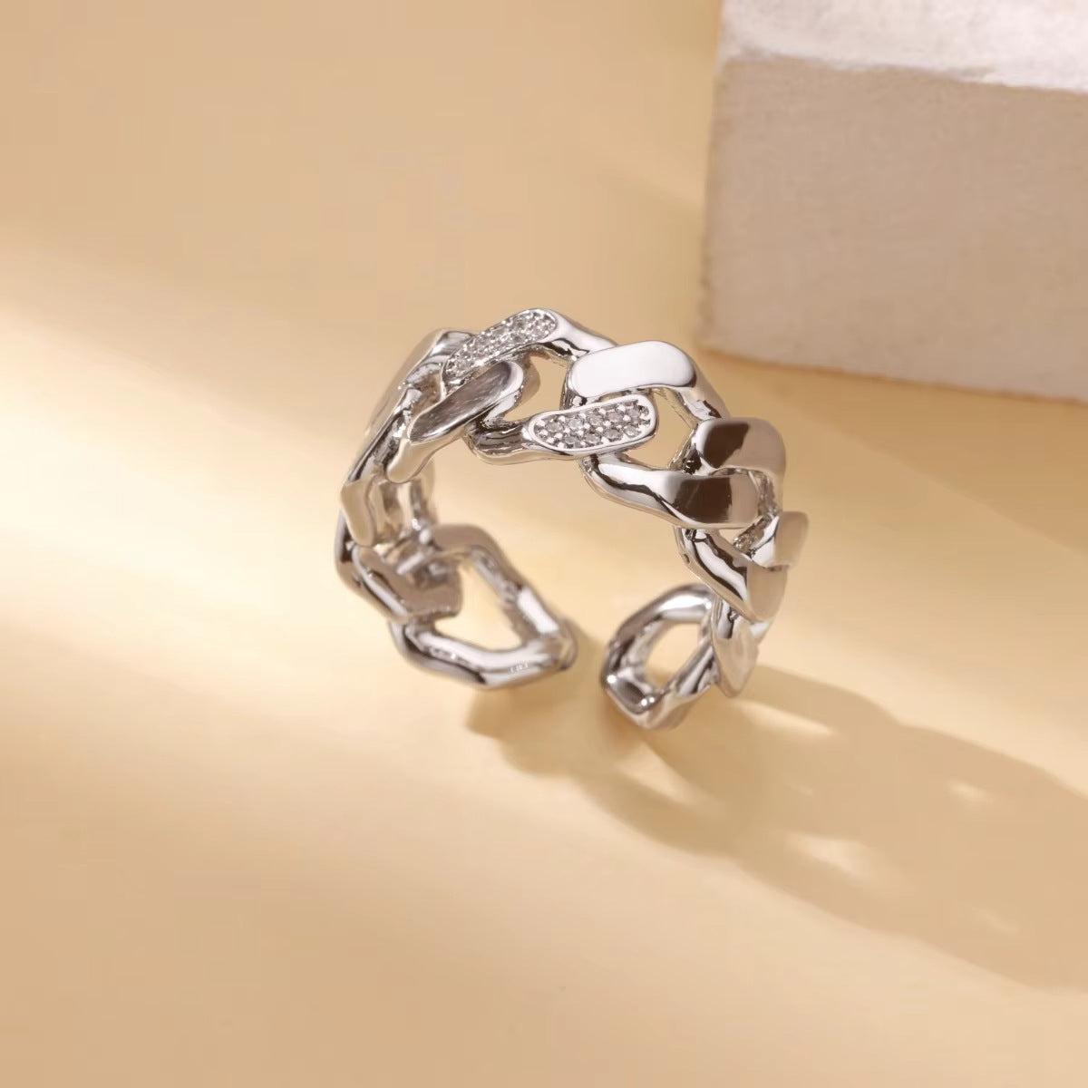 Wholesale Stainless steel zircon adjustable heart flower and butterfly ring