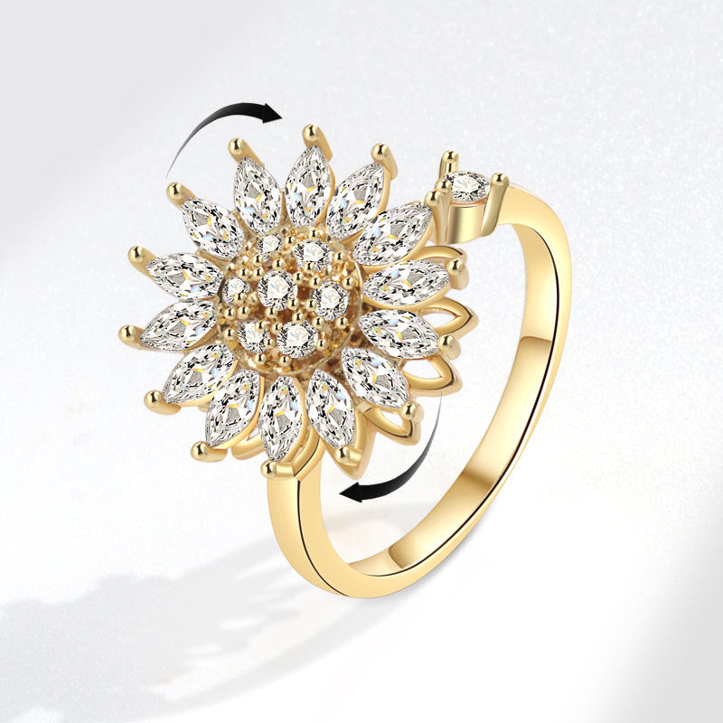 Wholesale Adjustable Geometric Sunflower Rotating Ring Fashion Jewelry Accessory