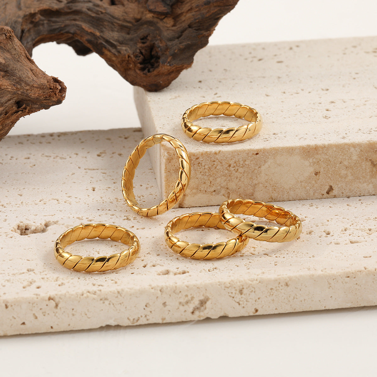 Wholesale light luxury geometric woven plain titanium steel ring