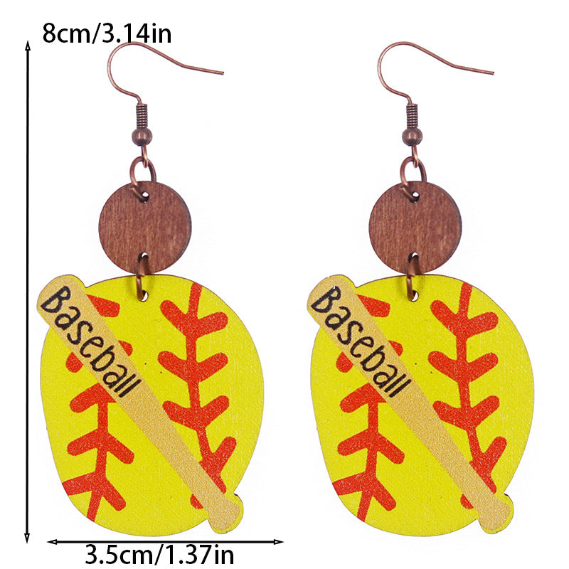 Wholesale Vintage Baseball Softball Wood Disc Stitching Earrings ACC-ES-WeiAn008