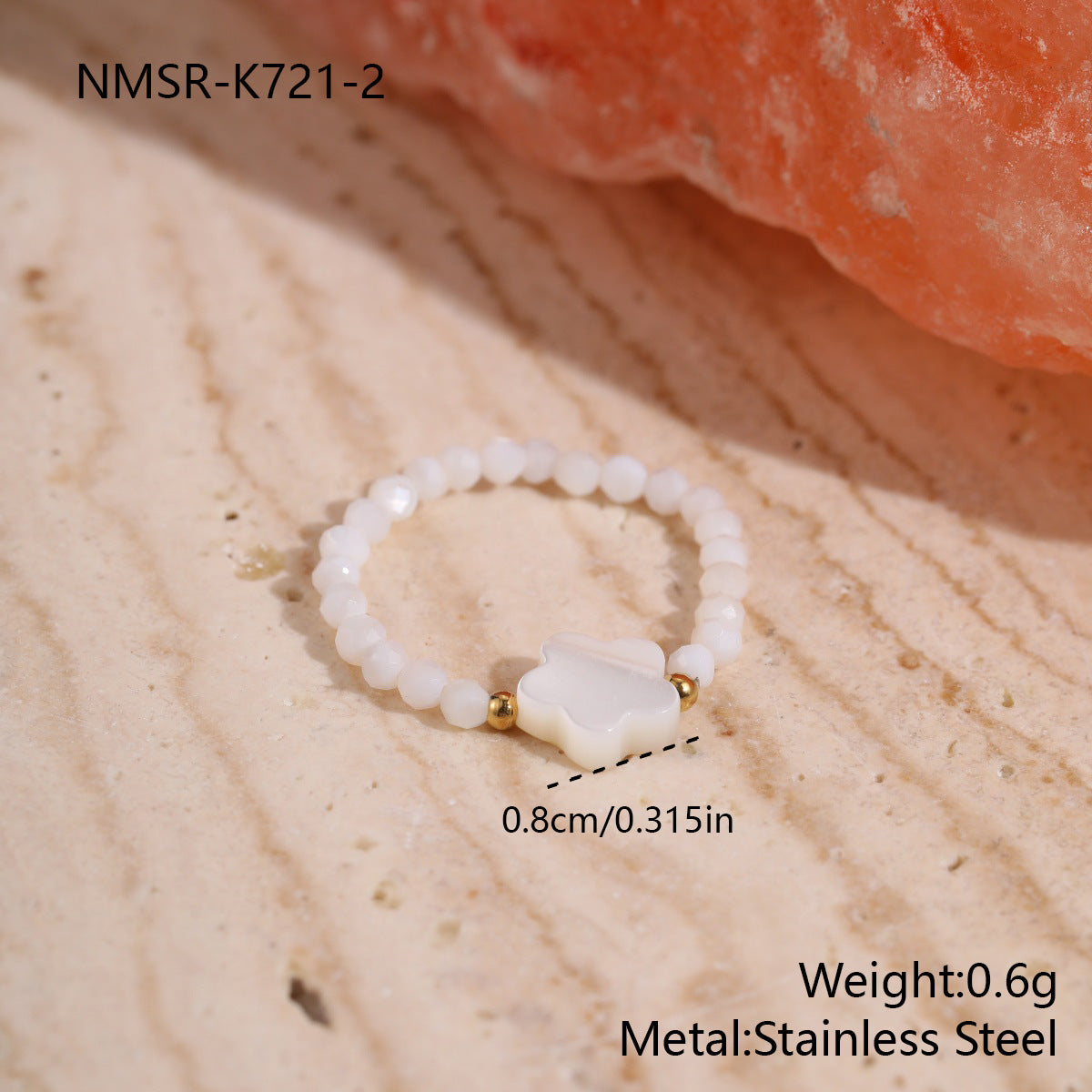 Wholesale Stainless steel cute heart-shaped ring with small beads