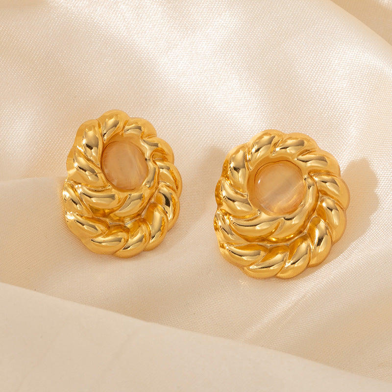 Wholesale Chic Layered Twist Stainless Steel Earrings Blue Pattern Fashion Jewelry Accessory for Women Resale