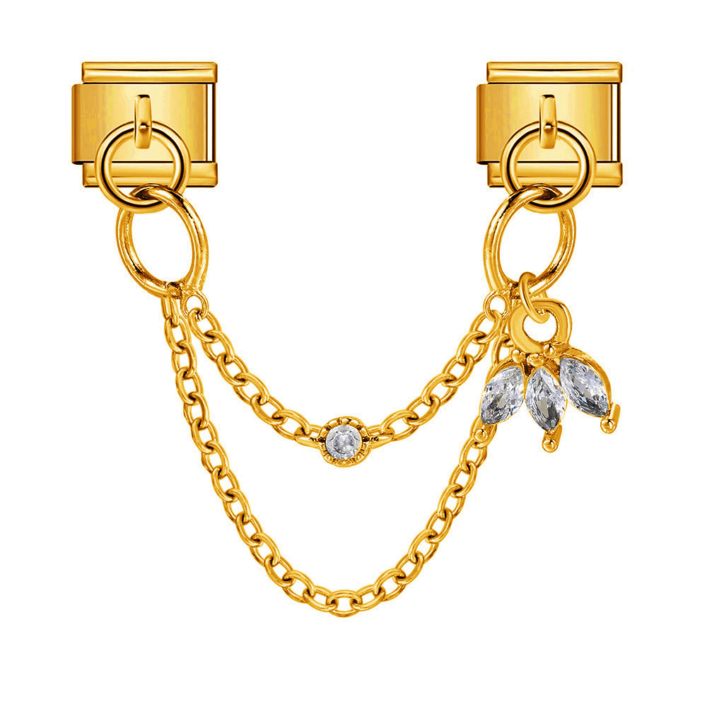 Wholesale 5pcs Italian Charm Bracelet 9mm DIY Splicing Double Hook Pendant Stainless Steel Composable Bracelet