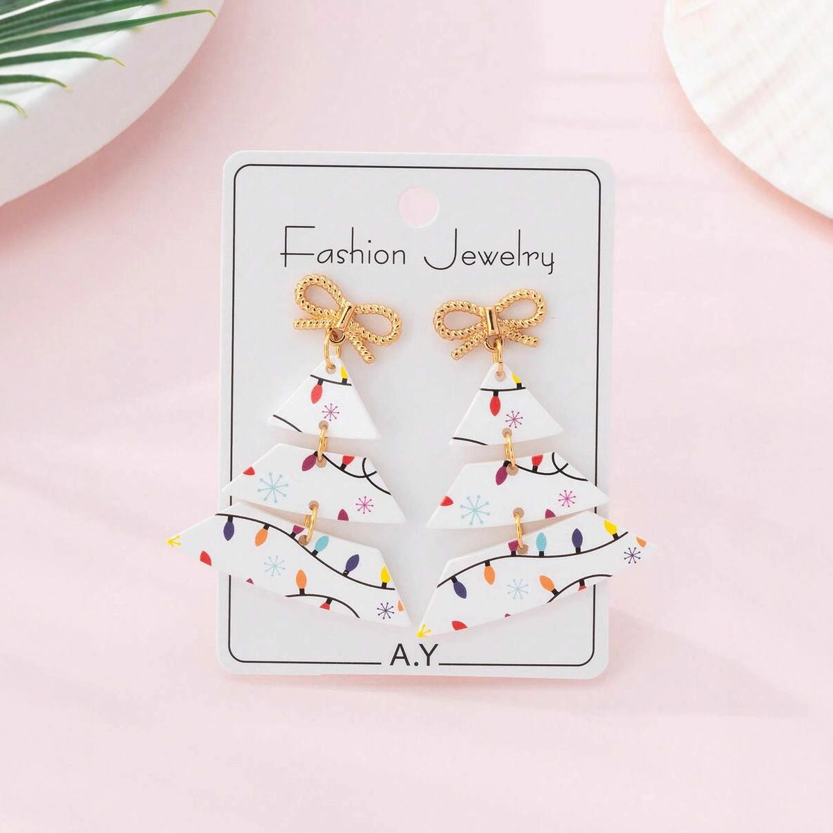 Wholesale Christmas  Print Colorful Panel  Earrings