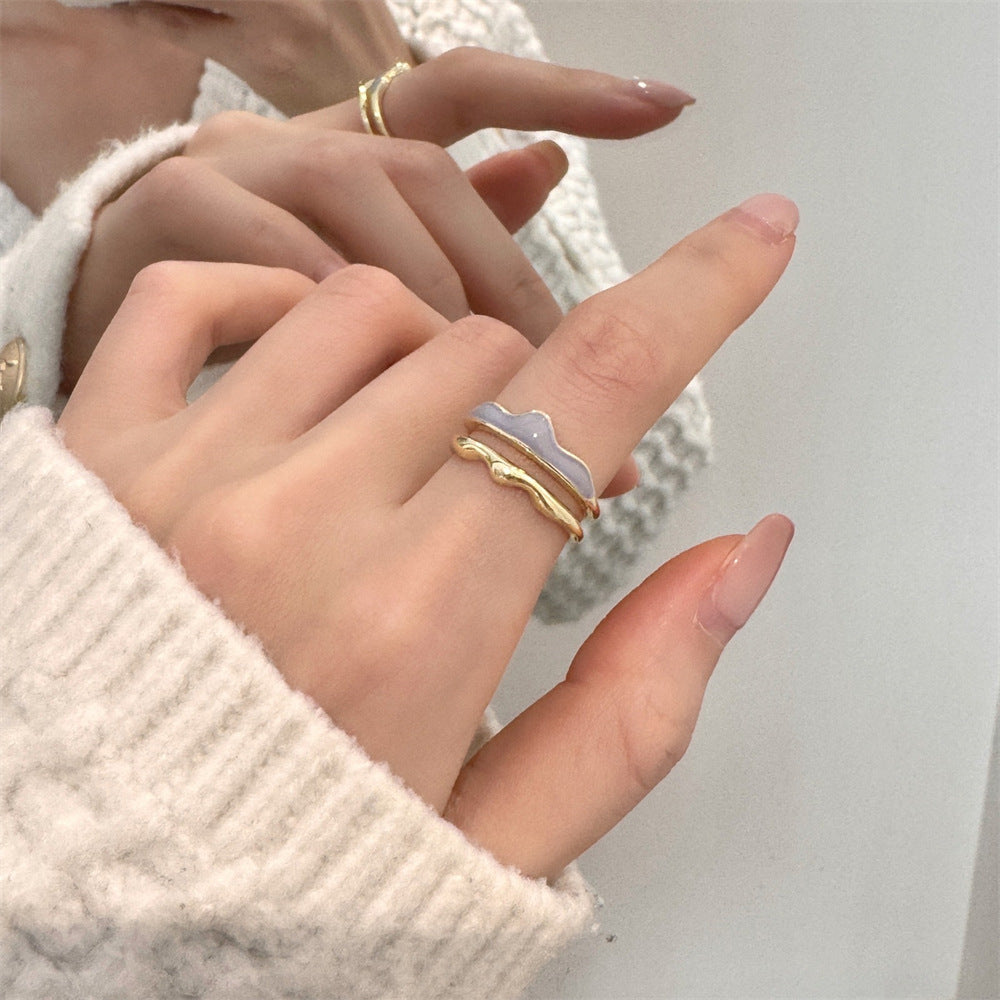 Wholesale Enamel Drip Butterfly Ring Mother-of-pearl Diamond Open Ring ACC-RS-Yues001