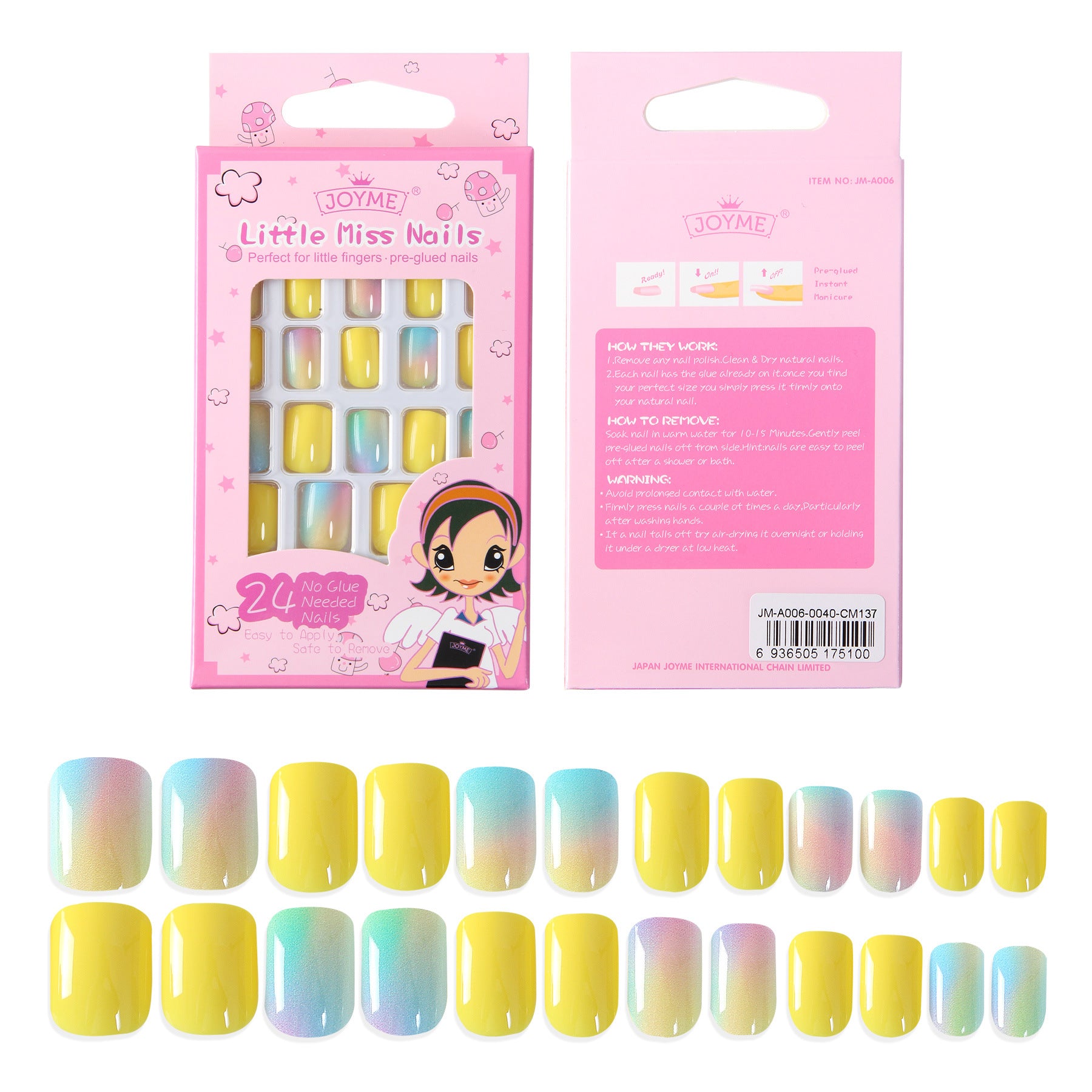 Wholesale Children's Press on Nails Kits 24 Solid Color Back Glue Nail Art Pieces ACC-NS-XKQ004