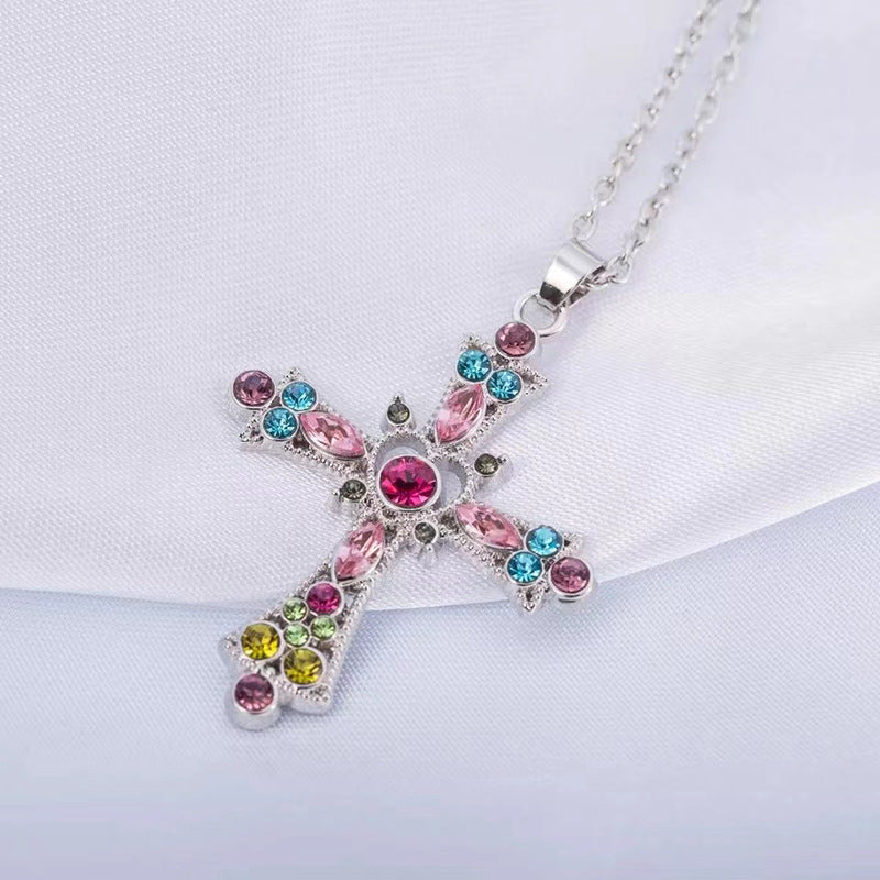 Wholesale Alloy Colored Crystal Cross Earrings Necklace ACC-NE-FuSu003