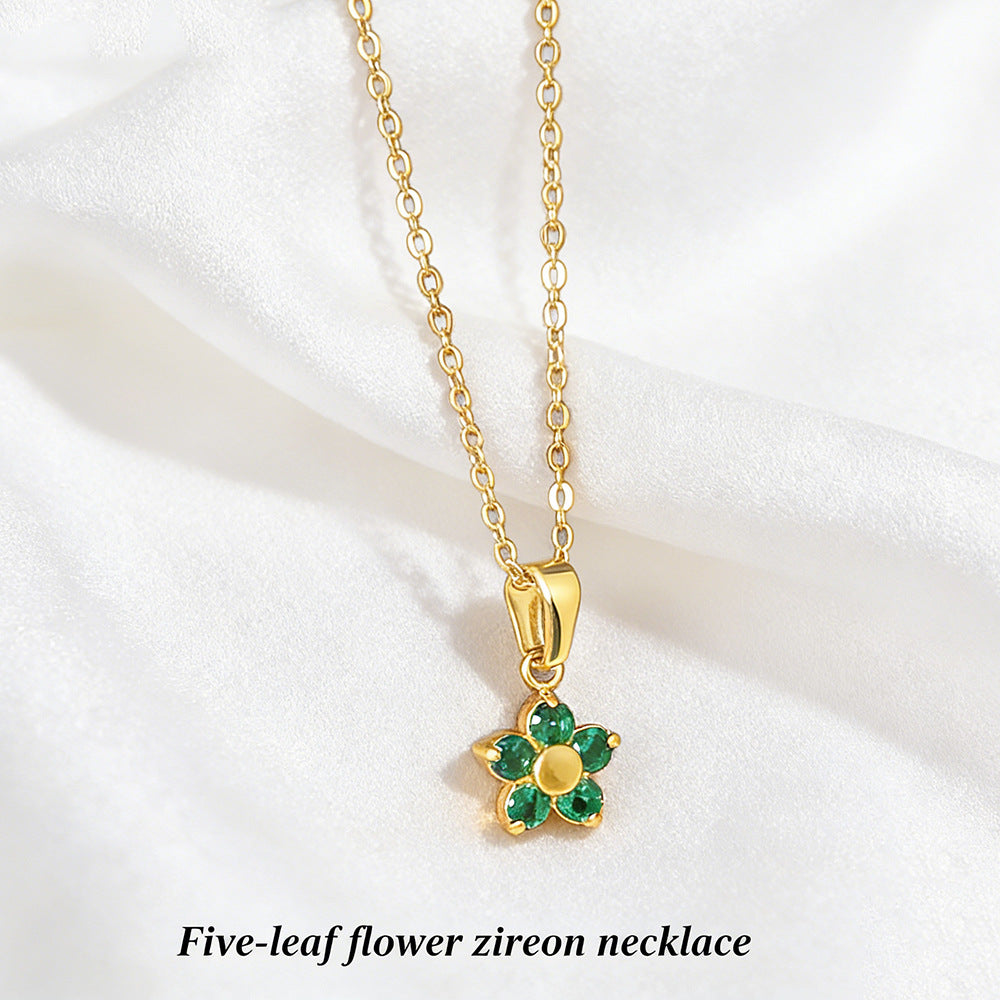 Wholesale Stainless steel gold-plated flower rhinestone necklace