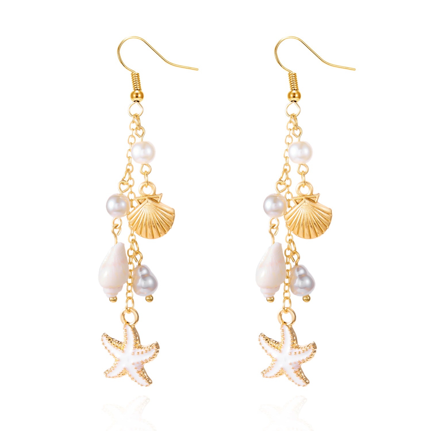 Wholesale summer conch shell starfish ear hook earrings