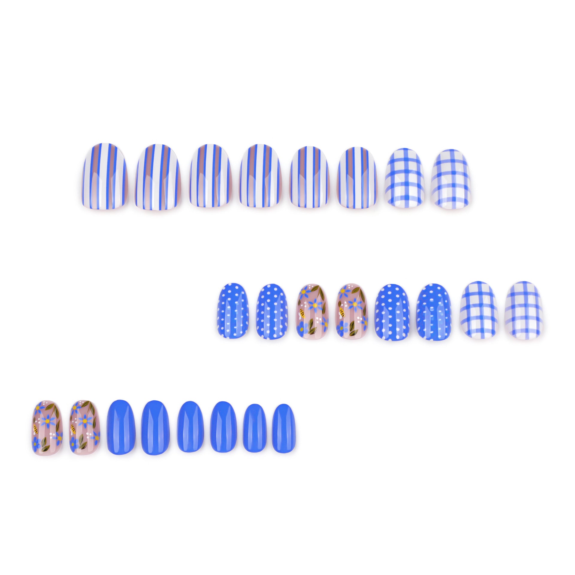 Wholesale 24 Pieces/box Blue and White Checkered Stripe Nails Kits Nail Stickers