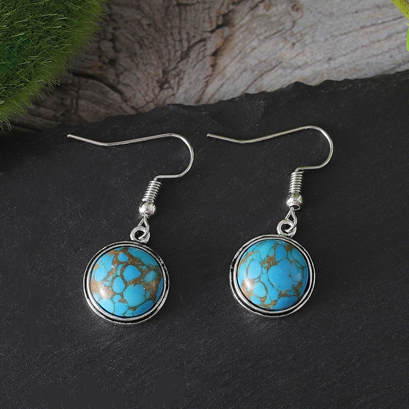 Wholesale Vintage Blue Turquoise Geometric Round Earrings