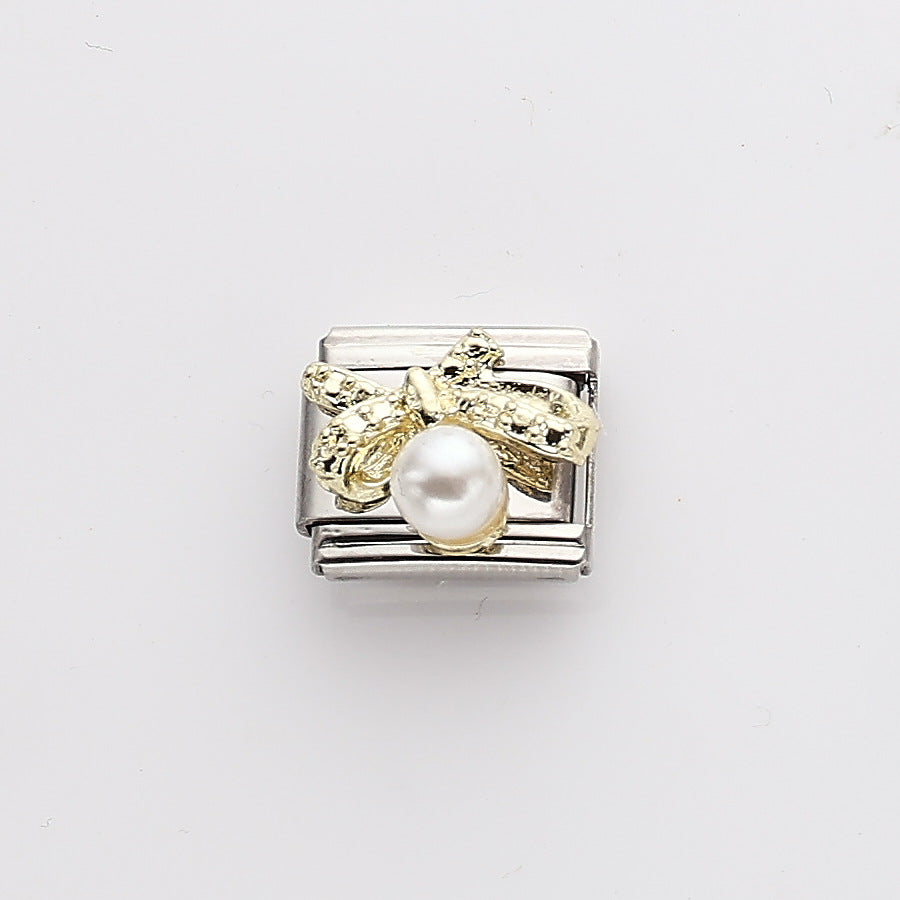 Wholesale 10pcs Italian Charm Bracelet 9mm DIY Splicing Pearl Heart Stainless Steel Composable Bracelet