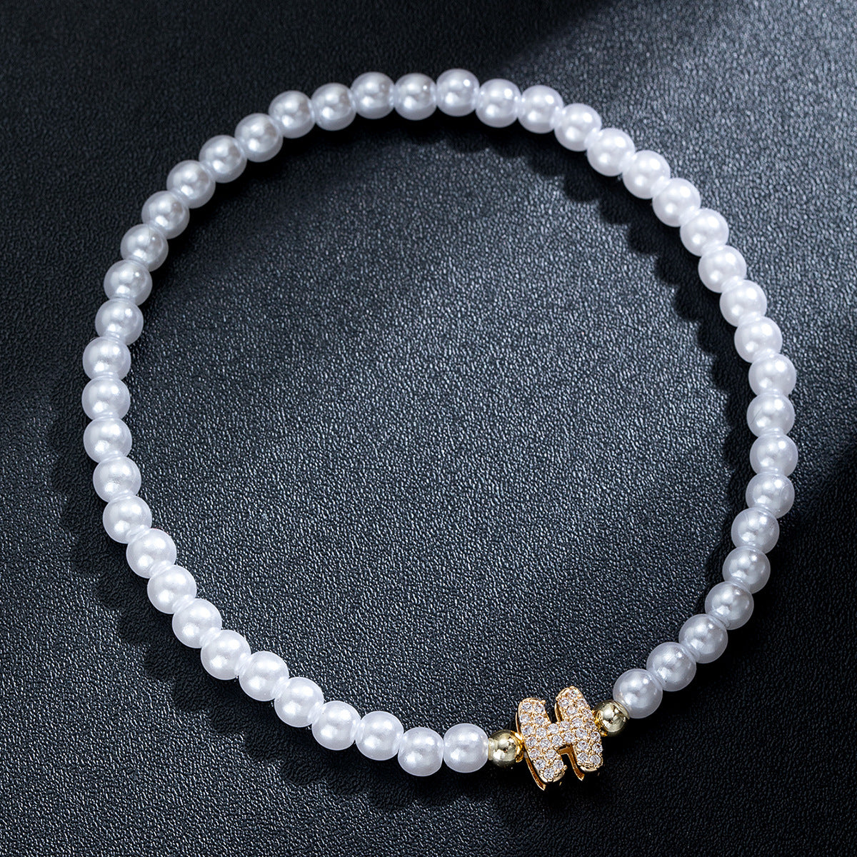 Wholesale Brass inlaid zirconium letter pearl beaded elastic anklet