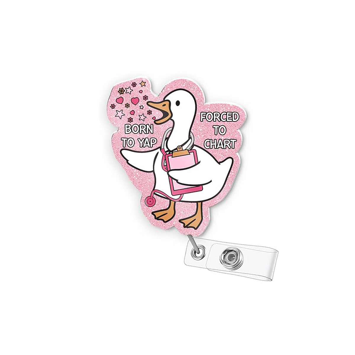 Wholesale Easy-Pull Clip Acrylic Pink Goose  Badge Reels