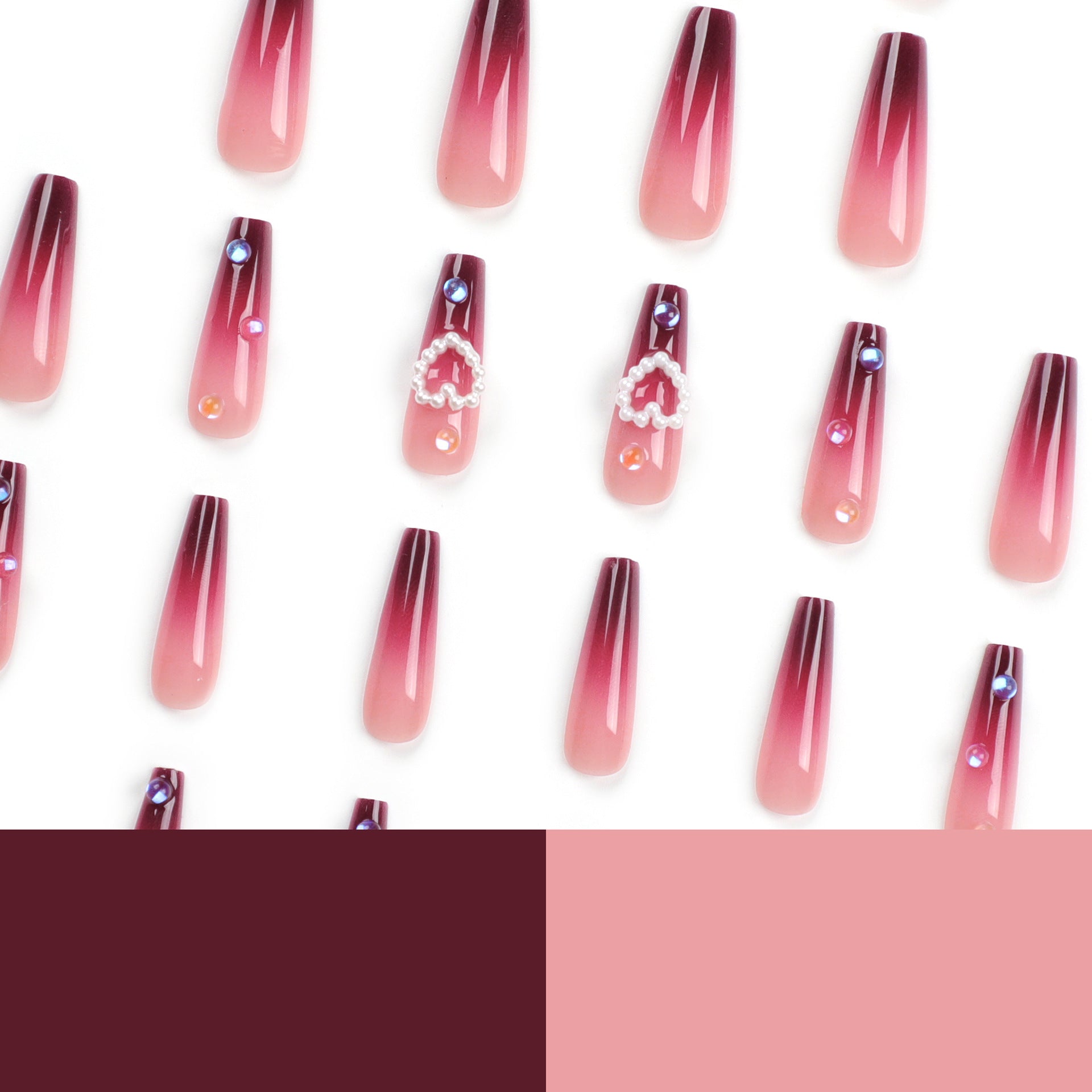 Wholesale 24 Pieces/box Gradient Burgundy Press-on Nails Kits Nail Stickers ACC-NS-LeFan052