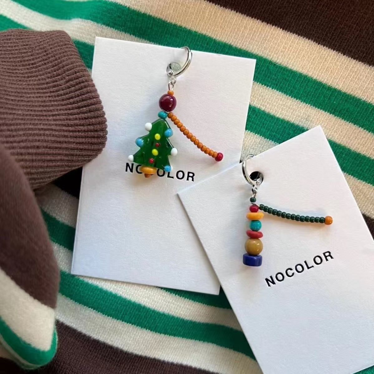 Wholesale  Asymmetric Beaded Christmas Tree Ear Buckle Earrings