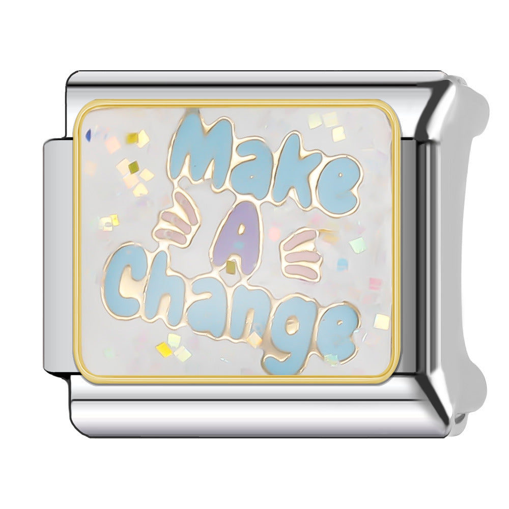 Wholesale Italian Charm Bracelet 9mm DIY Splicing English Short Sentence Series Stainless Steel Composable Bracelet