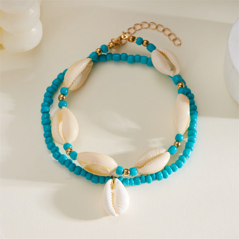 Wholesale  bohemian style stacked wearing shell anklet