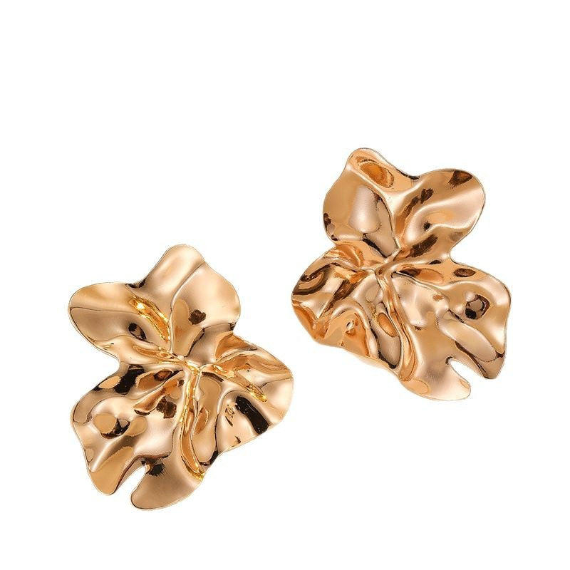 Wholesale Retro Exaggerated Irregular Geometry Metal Earrings Textured Lava Fold Jewelry Accessory