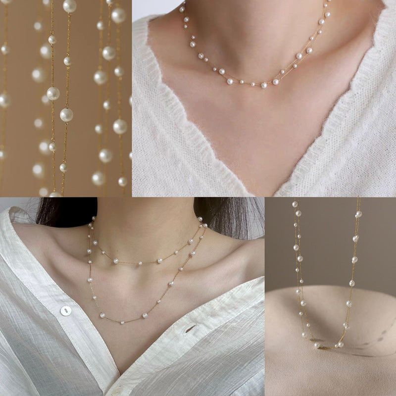 Wholesale Titanium Steel Light Luxury Pearl Choker Necklace