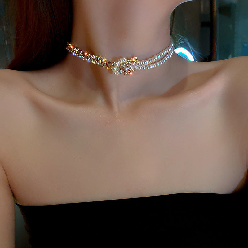 Wholesale Lace Collar Rhinestone Pearl Necklace
