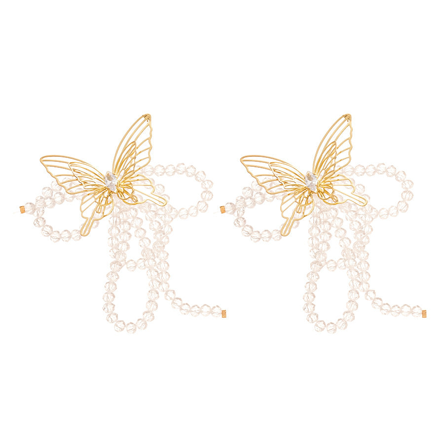Wholesale Zirconia Crystal Butterfly Tassel Silver Needle Earrings