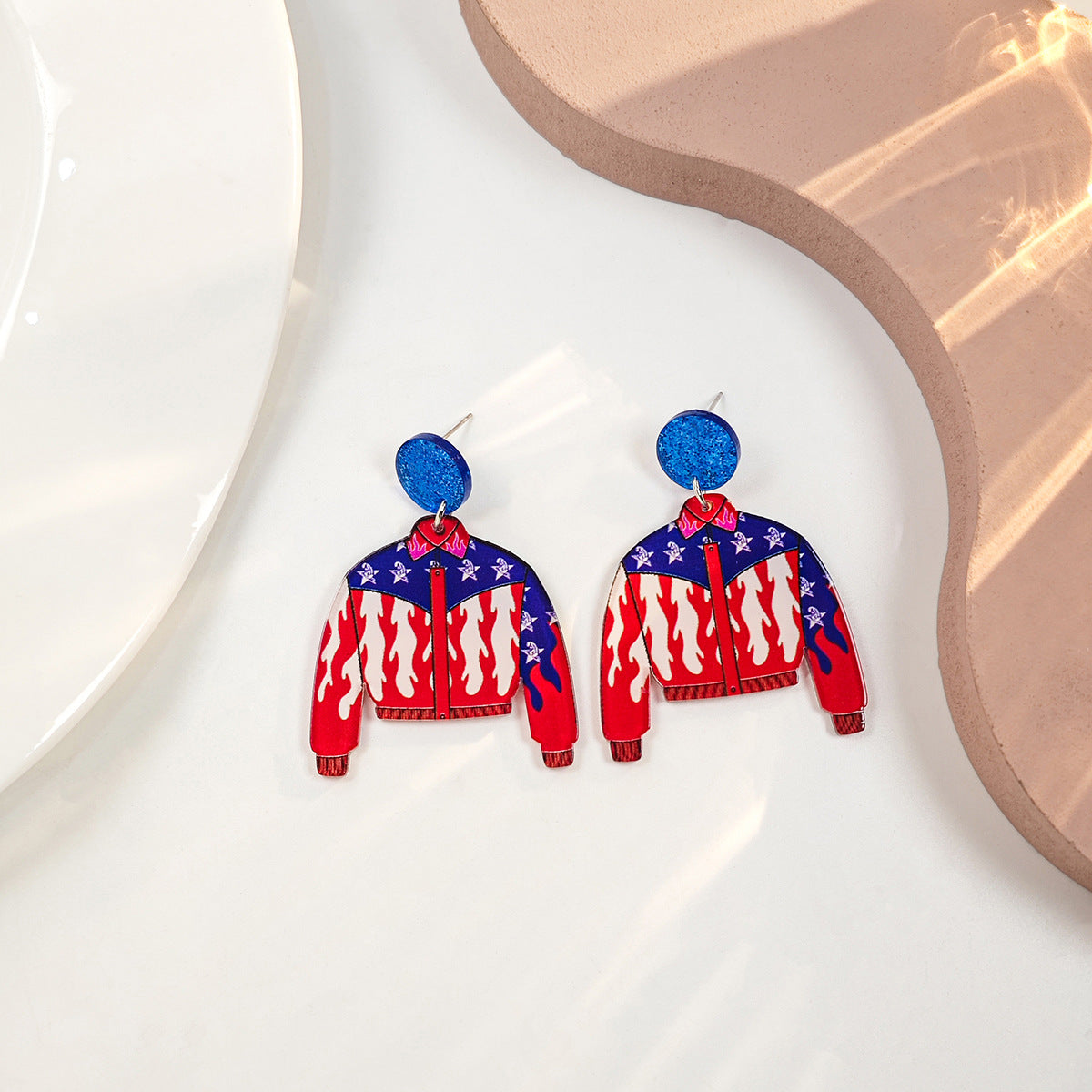 Wholesale Vintage Heart Flowers Independence Day Acrylic Earrings ACC-ES-HeMing008