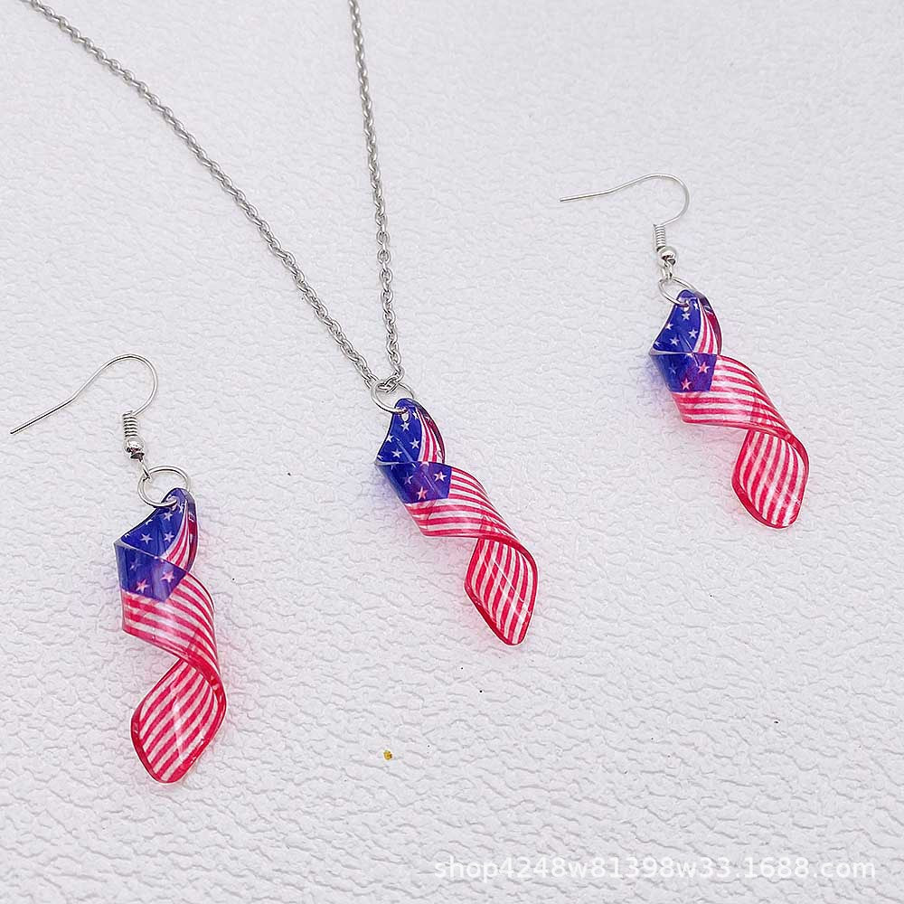Wholesale Independence Day Earrings Set Pentagram American Flag Acrylic Necklace Earrings ACC-ES-SuSheng001