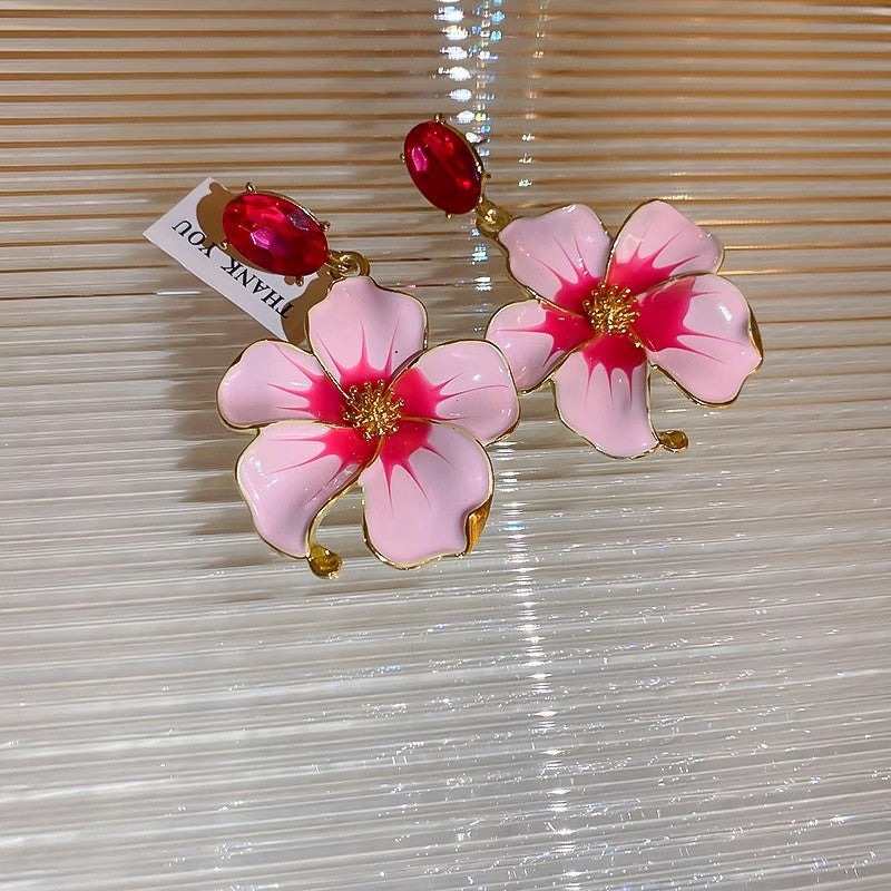 Wholesale  Diamond Flower Drop Oil Earrings