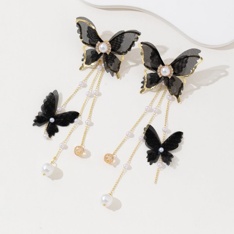 Wholesale Copper Alloy Pearl Rhinestone Butterfly Ear Stud Drop Earrings Fashion Jewelry Accessory for Women