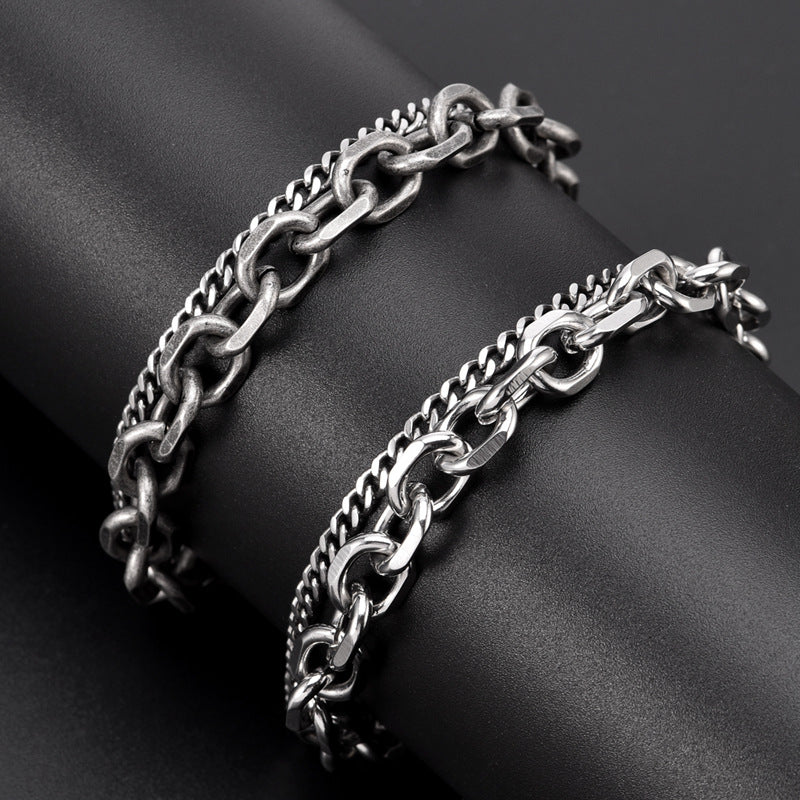 Wholesale Stainless Steel Ot Buckle Double Layer Hip Hop Bracelet