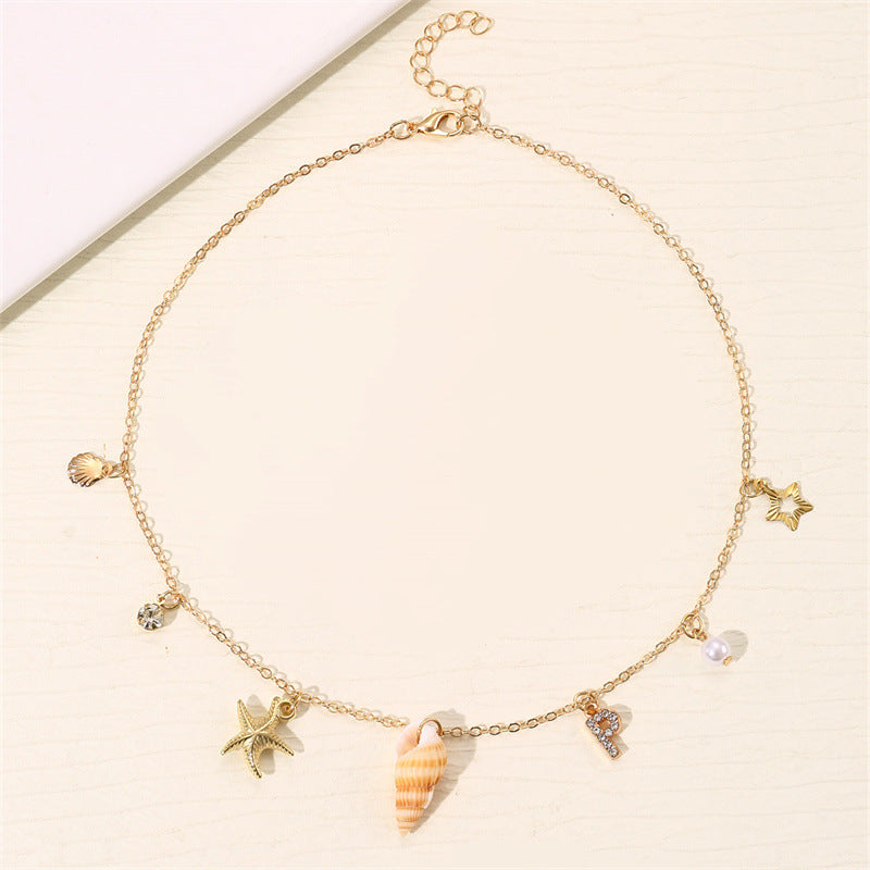 Wholesale 26 Letter Pearl Shell Necklace Beach Ocean Bohemian Style
