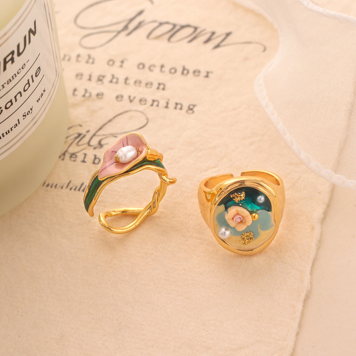 Wholesale  Natural Pearl Ring  Adjustable Ring