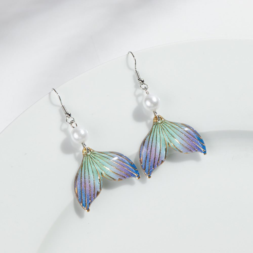 Wholesale Ocean Style Man-made Pearl Colorful Mermaid Fishtail Earrings