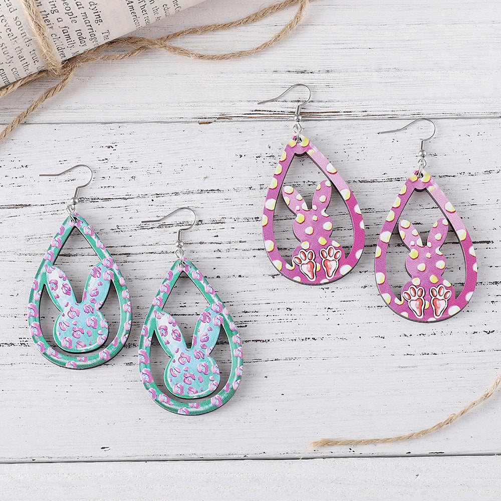 Wholesale Easter Egg Basket Hollow Water Drop Wooden Double Sided Earrings