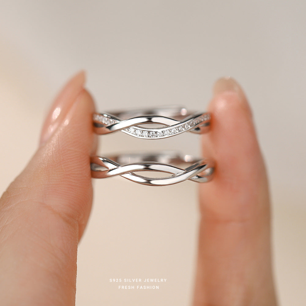 Wholesale love wrapped couple S925 sterling silver open adjustable ring