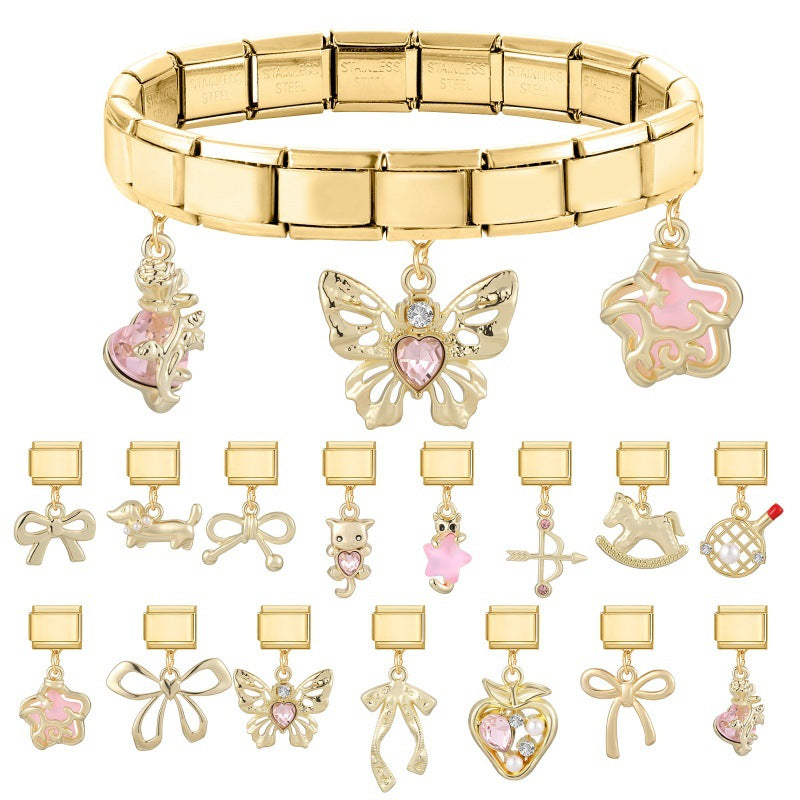 Wholesale Gold Bow Dog Pendant DIY Bracelet - Chic Fashion Accessory Gift