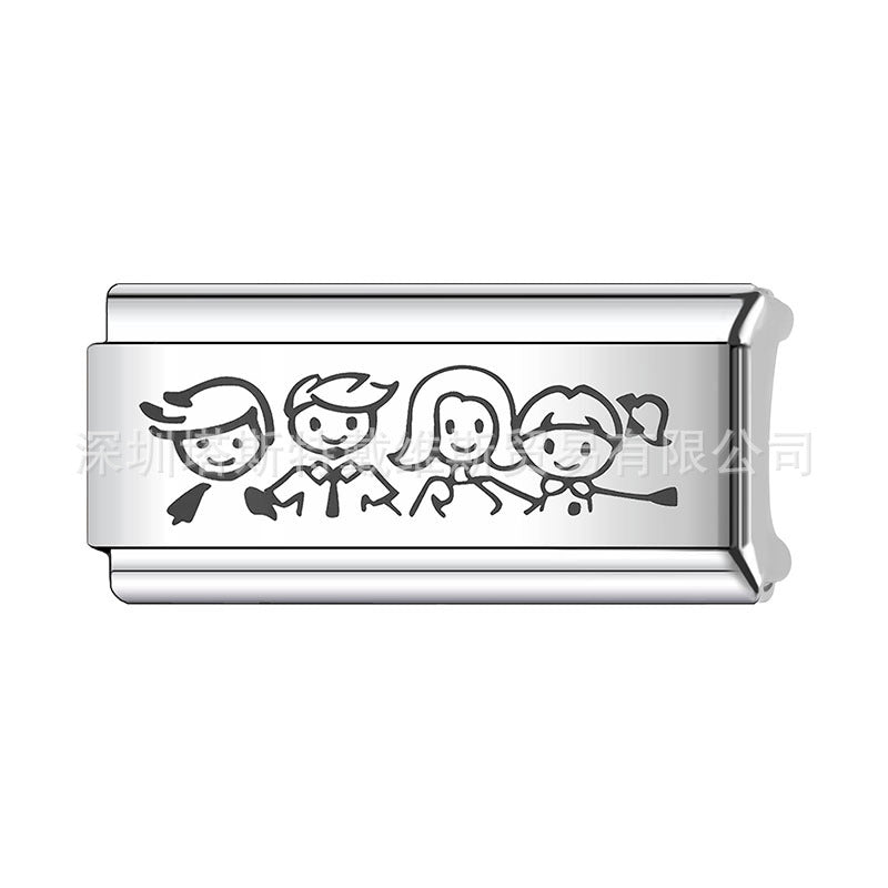 Bracciale componibile italiano all'ingrosso da 9 mm con incisione laser per la casa fai da te, serie lunga, braccialetto componibile creativo in acciaio inossidabile