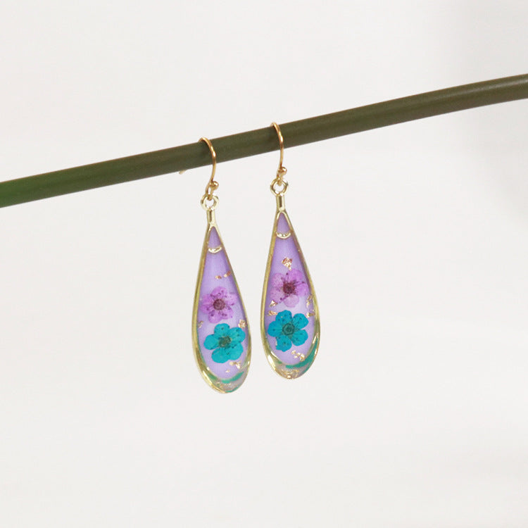 Wholesale 6pcs/pack Herbarium Resin Colored Dried Flower Earrings