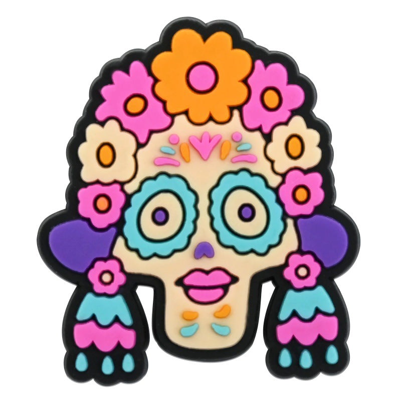 Wholesale Random 100pcs Day of the Dead  PVC Soft Rubber Shoe Buckle Decoration
