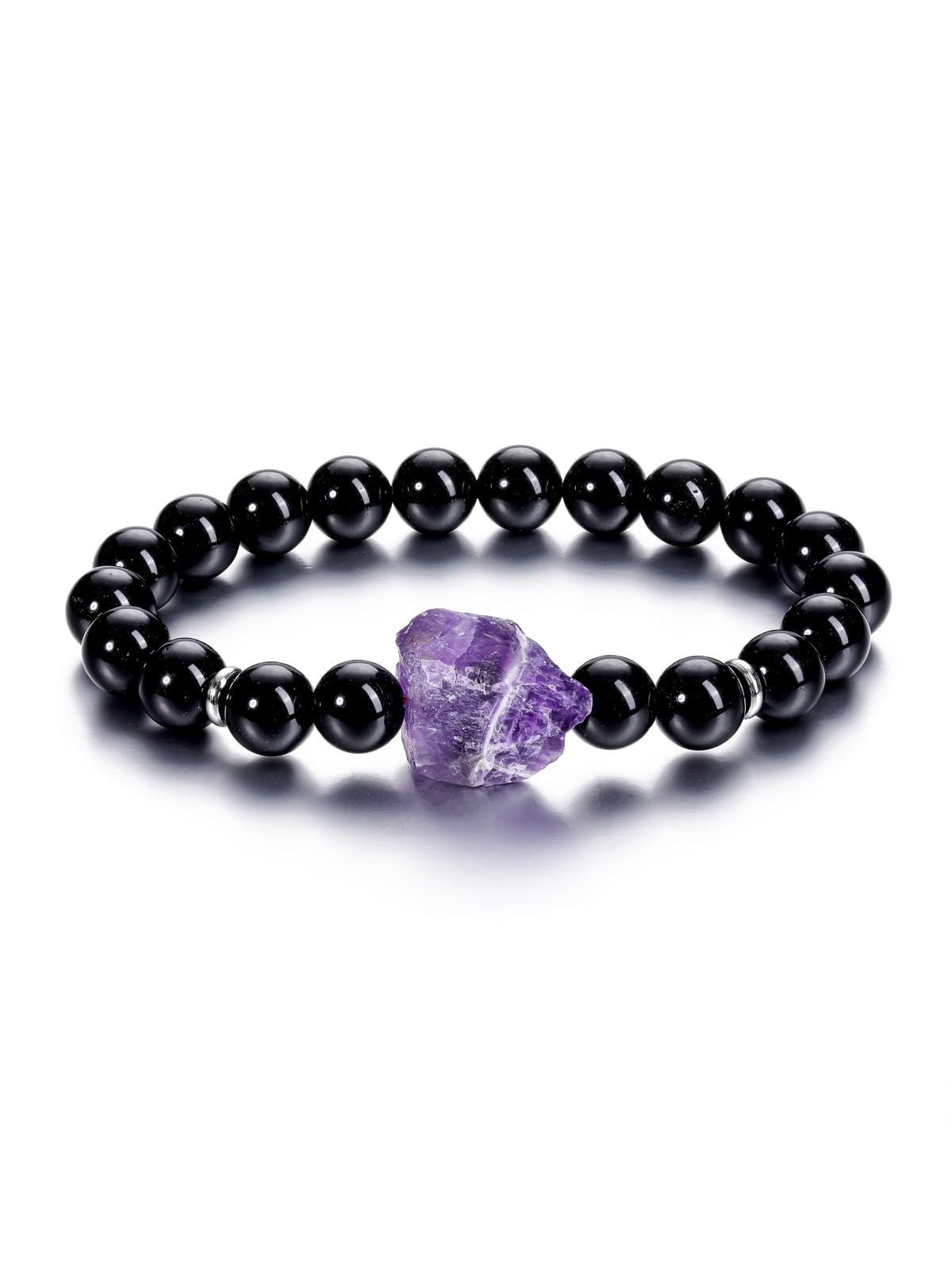 Wholesale Amethyst Raw Stone Bracelet 8mm Round Bead Tiger Eye Elastic Rope Bracelet