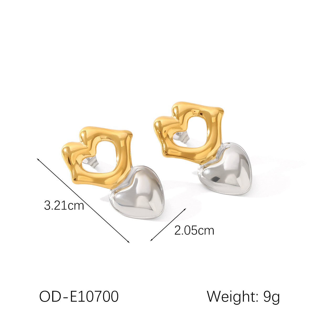 Wholesale Titanium steel earrings gold and silver color matching heart-shaped leaf earrings