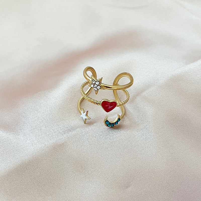 Wholesale creative design stainless steel opening adjustable color dripping star Moon Love Ring